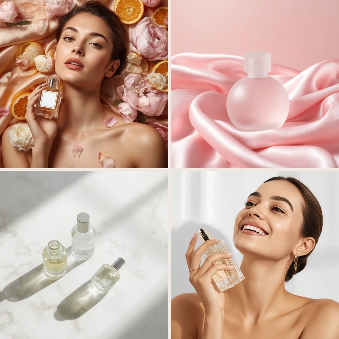 العطور — زجاجات عطور وورد