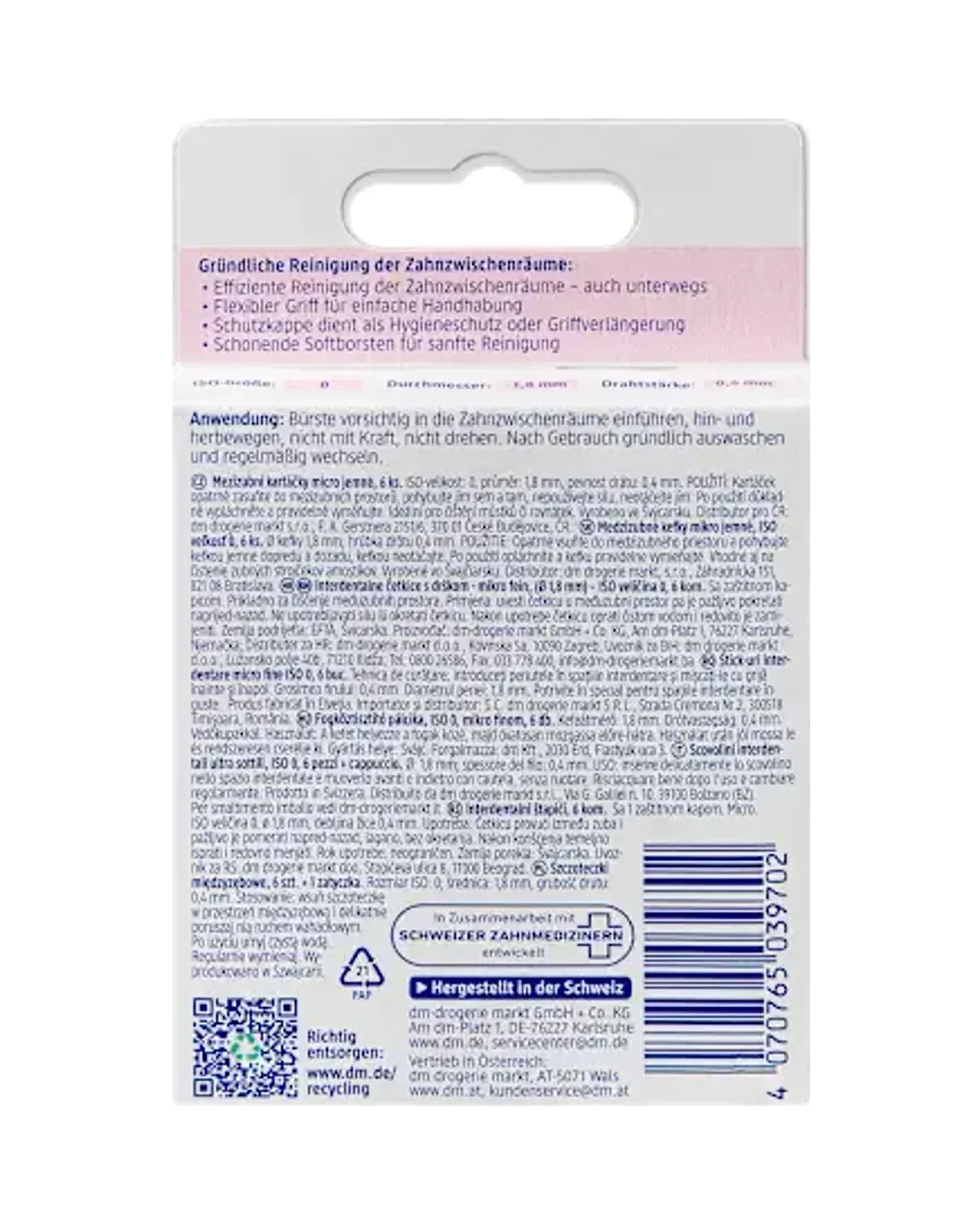 Dontodent Interdental Brushes 6 brush ISO 0 — 0.4 mm pink