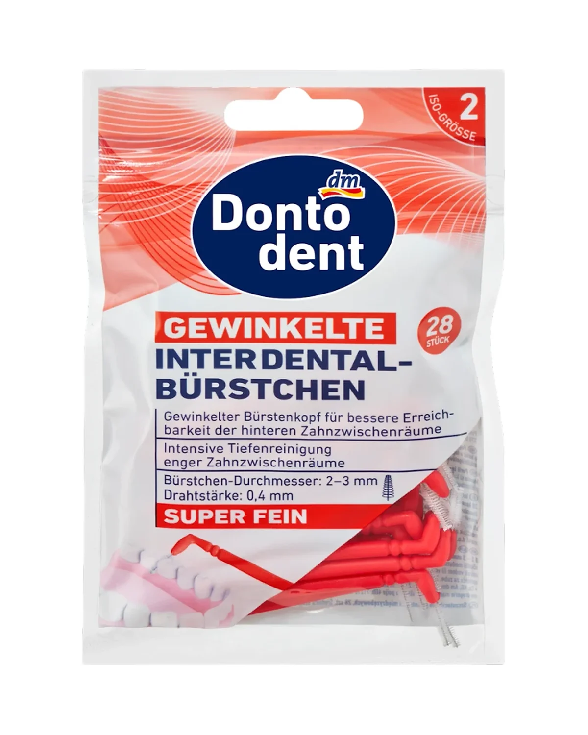 فرش ما بين الأسنان بزاوية Dontodent 28 brush مقاس ISO 2 — 0.4 مم